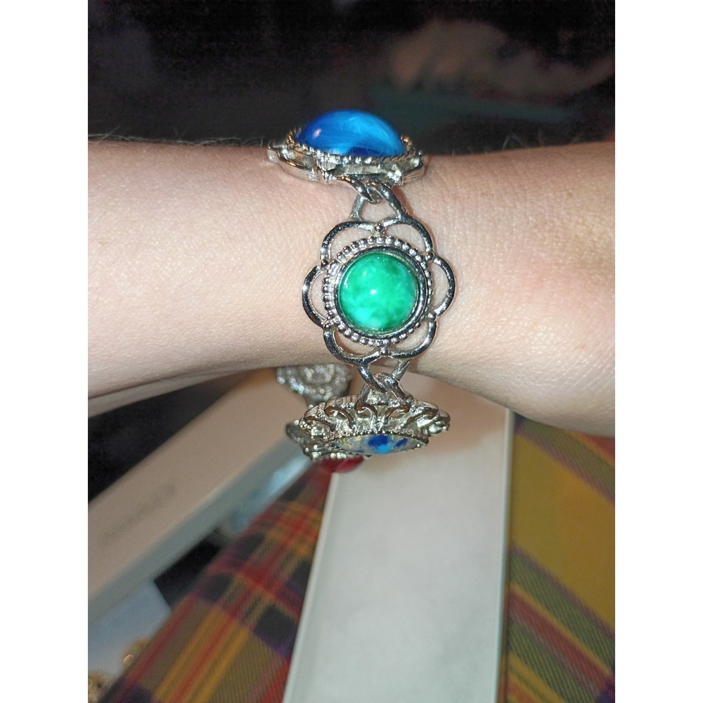 Vintage Sarah Coventry "Frolic" Bracelet Multicolored Cabochon Faux Stones - Picture 7 of 10